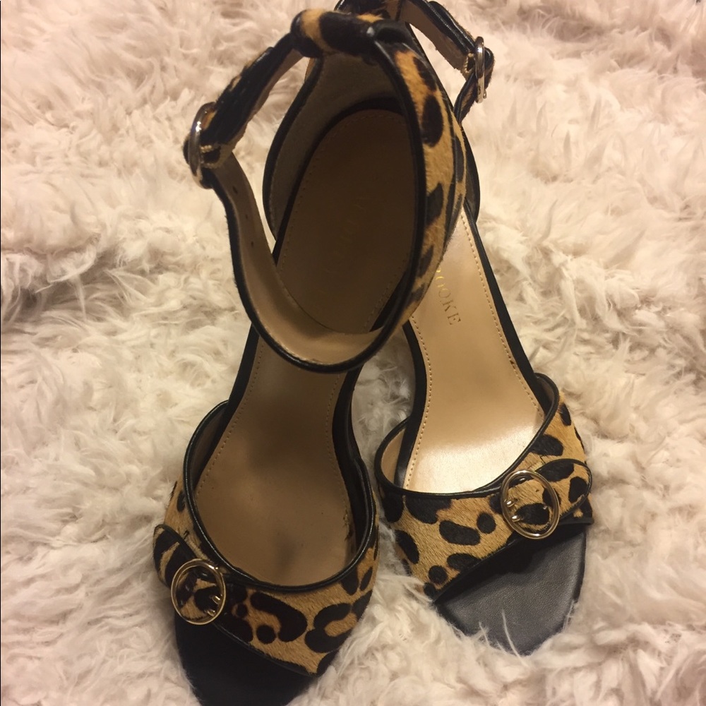 Audrey Brooke Leopard print ankle strap heels